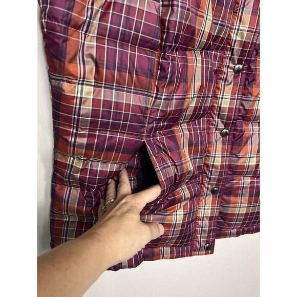 Lands' End Jacket Vest Women XL 18 Maroon Plaid Down Puffer Mock Neck Snap Down - Picture 5 of 10